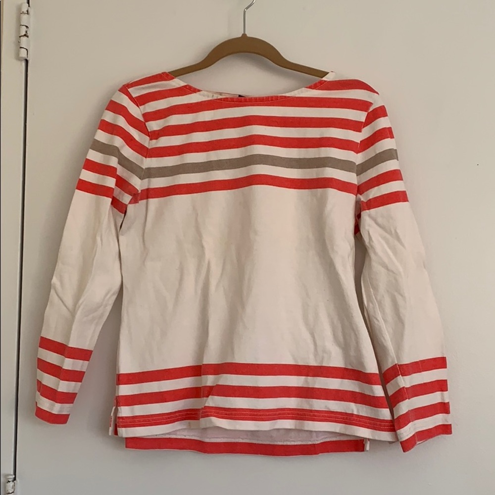 J. Crew Long Sleeve White and Pink Striped T Shirt